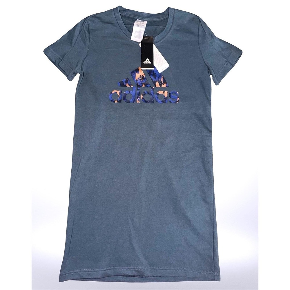 Adidas Zoe Saldana Womens XS Navy Graphic Logo Short Sleeve T-Shirt Dress NWT